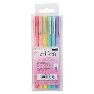 Open in modal - Marvy Uchida LePen Fine Line Marker Set - Pastel Colors, Set of 6, front of the packaging