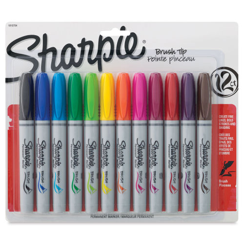 Sharpie Brush Tip Permanent Markers - Assorted Colors, Set of 12