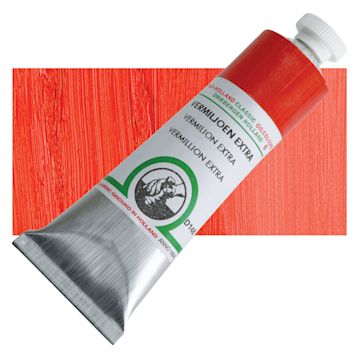 Open in modal - Old Holland Classic Oil Color - Vermilion Extra, 40 ml tube and swatch