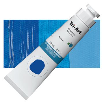 Open in modal - Tri-Art High Viscosity Artist Acrylic - Manganese Blue Hue, 60 ml tube and swatch
