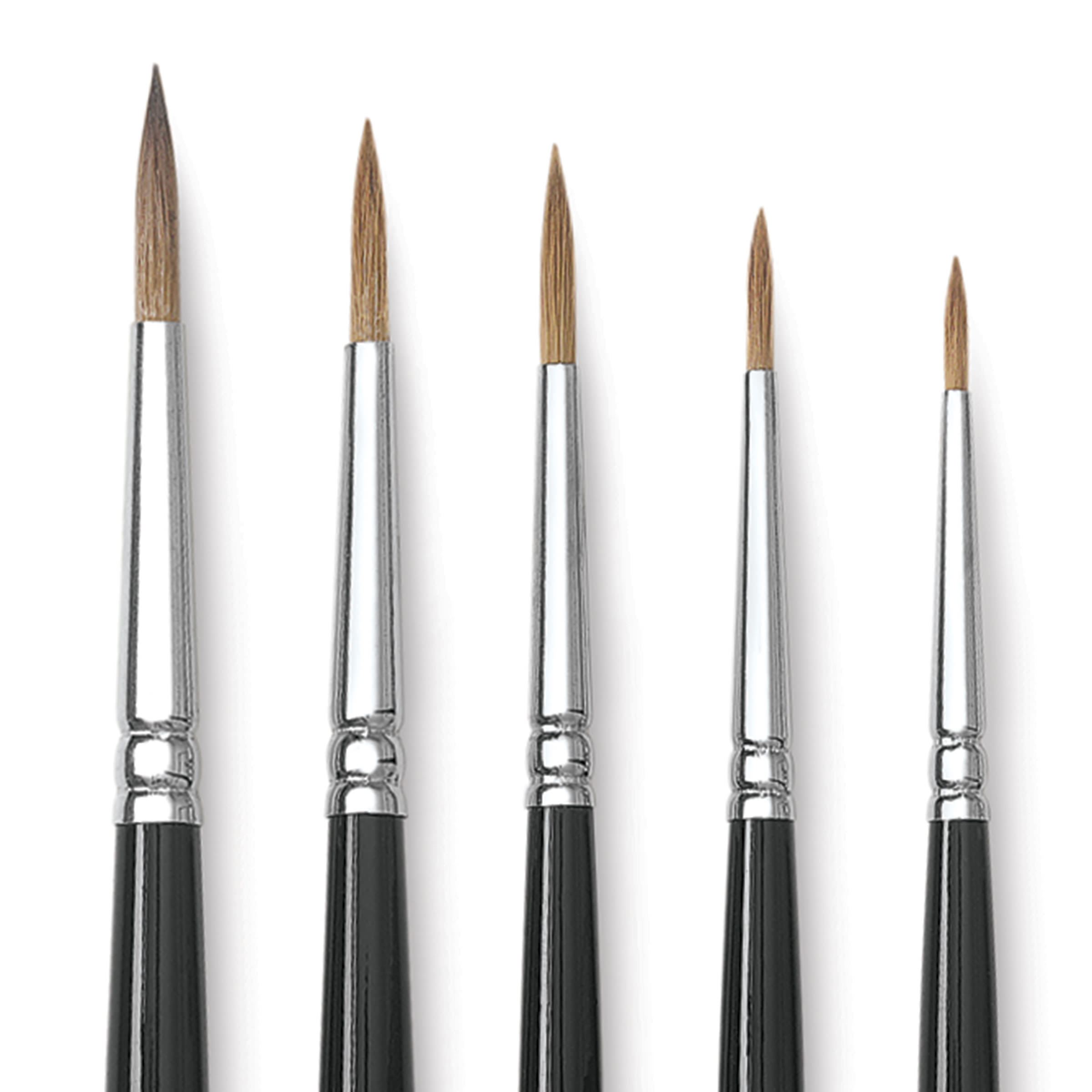 Winsor & Newton Series 7 Kolinsky Sable Brush - Pointed Round, Set of 5, close up