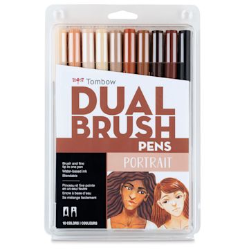 Open in modal - Tombow Dual Brush Pens - Portrait Colors, Set of 10. Front of package.