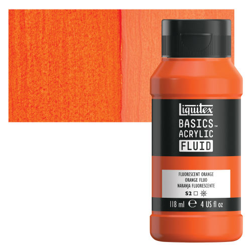 Liquitex Basics Acrylic Fluid Paint - Fluorescent Orange, 118 ml 