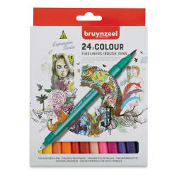 Bruynzeel Fineliner Brush Pens - Assorted, Set of 24 (front of package)