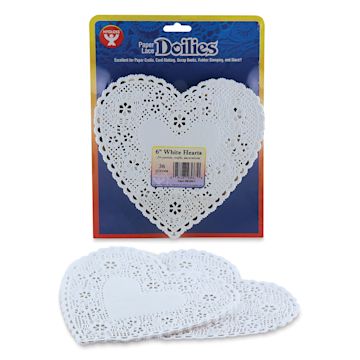 Open in modal - Hygloss Paper Doilies - White, Heart, 6", Pkg of 36