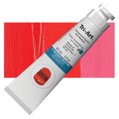 Tri-Art High Viscosity Artist Acrylic - Transparent Pyrrole Red Medium, 60 ml tube with swatch