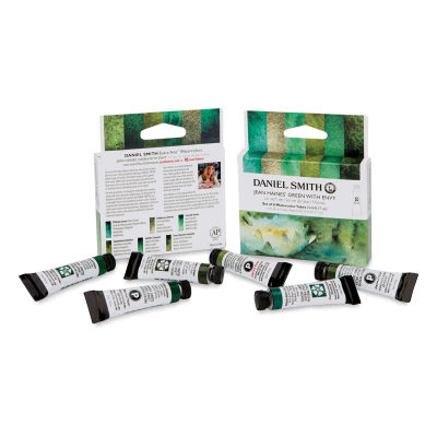 Daniel Smith Extra Fine Watercolor - Jean Haines' Green With Envy, Set of 6, 5 ml Tubes (Tubes with front and back of packaging)