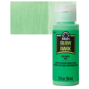 Plaid FolkArt Glow In The Dark Acrylic Paint - Green, 2 oz, Bottle with Swatch