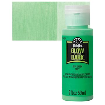 Open in modal - Plaid FolkArt Glow In The Dark Acrylic Paint - Green, 2 oz, Bottle and swatch