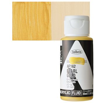 Open in modal - Holbein Fluid Acrylic Paint - Pearl Gold, 35 ml Bottle and swatch