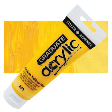 Open in modal - Daler-Rowney Graduate Acrylic Paint - Cadmium Yellow Hue, 120 ml tube and swatch