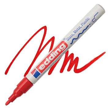 Open in modal - Edding Gloss Paint Marker - Red, Round Nib, 1-2 mm, swatch and marker