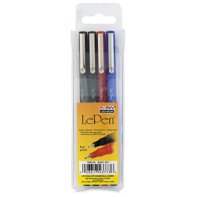 Marvy Uchida LePen Fine Line Marker Set  - Basic Colors, Set of 4