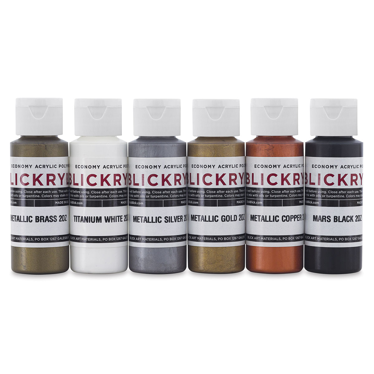 Blickrylic Student Acrylics - Metallic Colors, Set of 6, 2 oz Bottles