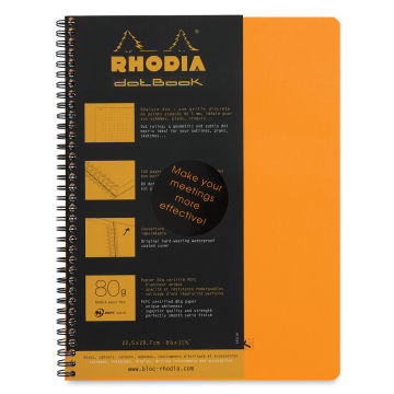 Rhodia 193118C - Spiral Notebook (Full Binding) Notebook Orange - A4+ - Dot Dot - 160 Detachable Pages - White Clairefontaine Paper 80 g/m - Soft