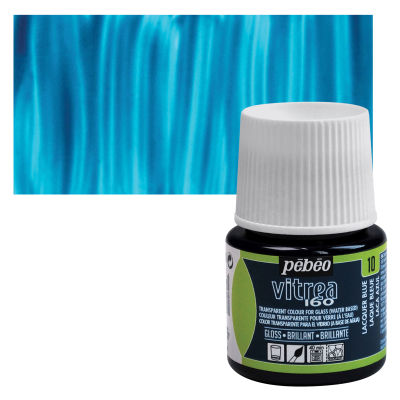 Pebeo Vitrea 160 Glass Paint - Lacquer Blue, Glossy, 45 ml bottle (swatch and bottle)