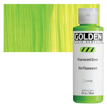 Open in modal - Golden Fluid Acrylic - Fluorescent Green, 4 oz bottle and swatch