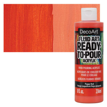 DecoArt Fluid Art Ready-To-Pour Acrylic - Poppy Red, 8 oz Bottle with swatch