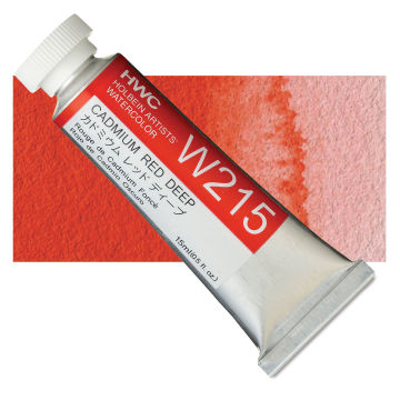 Holbein Artists' Watercolor - Cadmium Red Deep, 15 ml tube and swatch