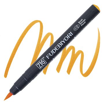 Open in modal - Zig Fudebiyori Brush Pen - Bright Yellow pen and swatch