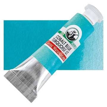 Open in modal - Old Holland Classic Artist Watercolor - Cobalt Blue Turquoise Light, 6 ml tube and swatch