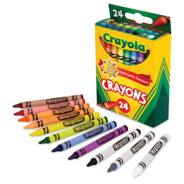 Crayola Crayons - Set of 24, crayon fanned out in front of packaging