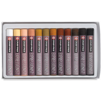 Sakura Cray-Pas Expressionist Oil Pastels - Set of 12 Multicultural Colors. Inner tray of pastels.