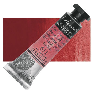 Sennelier French Artists' Watercolor - Cadmium Red Purple, 10 ml, Tube with Swatch