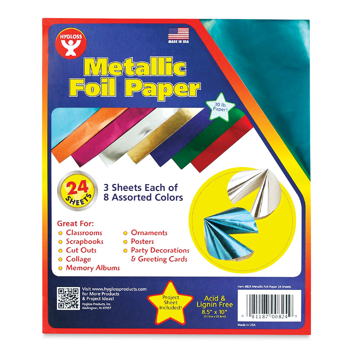 Hygloss Products Metallic Foil Paper - Great for Arts & Crafts Classroom  Activities & Artists - 8.5 x 10 - 2 Each of 10 Colors (Colors May Vary) -  20 Sheets 10 Colors may vary 20 Sheets