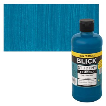 Open in modal - Blick Student Tempera Paint - Turquoise, 16 oz bottle and swatch