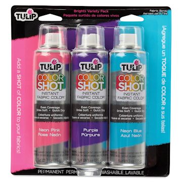 Open in modal - Tulip ColorShot Instant Fabric Color Spray - Front of blister package of 3 pc Bright Colors Set