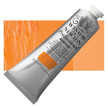 Open in modal - Winsor & Newton Professional Acrylic Paint - Cadmium Orange, 60 ml tube and swatch