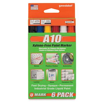 Open in modal - U-Mark A10 Xylene-Free Paint Markers - Front of package of 6 Markers