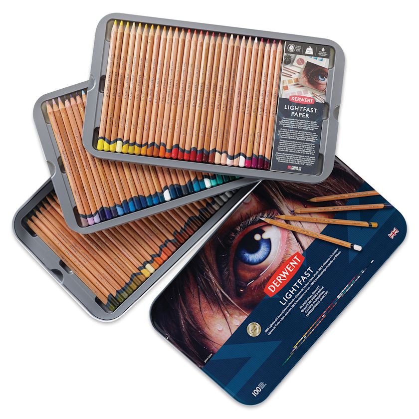 Derwent Lightfast Colored Pencils Tin Box Set of 100 BLICK Art