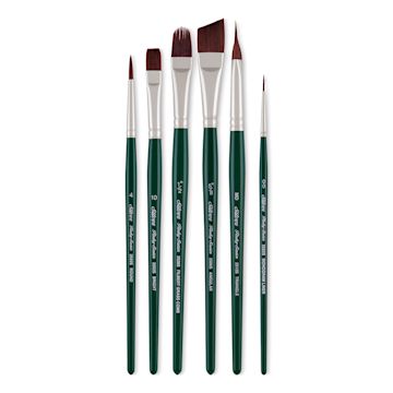 Open in modal - Silver Brush Ruby Satin Synthetic Brushes - Starter, Set of 6, Short Handle