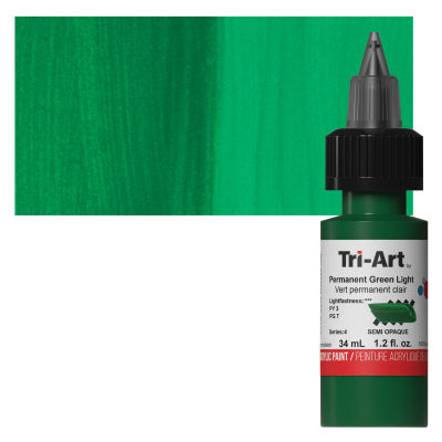 Tri-Art Low-Viscosity Artist Acrylic - Permanent Green Light, Tube with Swatch