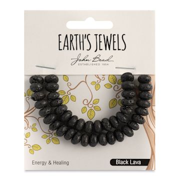 Open in modal - John Bead Earth's Jewels Black Lava Beads - Donut Rondelle, 5 mm x 8 mm, 41 beads - front of packaging