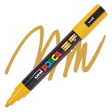 Open in modal - Posca Paint Marker - Ochre, Bullet Tip, 2.5 mm - swatch and marker