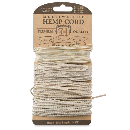Hemptique Hemp Cord Card - Multi-Weight Natural Colors, 104 ft, 10