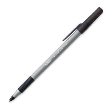 Bic Round Stic Grip Pen - Single pen shown at angle and uncapped