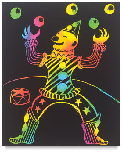 Scratch-Art Scratch-Lite "Stained Glass" Sheets - Artwork of Juggling Clown shown