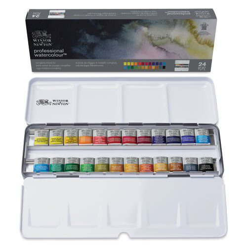 Winsor & Newton Professional Watercolour Lightweight Sketchers Metal Box 24  half Pans
