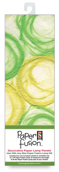 Open in modal - Paper Fusion Decorative Paper Lamp Panels - Green and Yellow Whimzy pattern in package