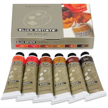 Open in modal - Blick Artists' Acrylic Set - Earth Color Set, 2 oz Tubes, tubes outside of packaging