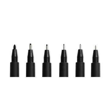 Faber-Castell Pitt Artist Pens- Black, Set of 6, Assorted Nibs (close-up of nibs)