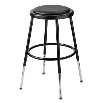 Adjustable Padded Stool - Front view of black padded stool showing adjustable legs