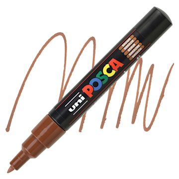 Open in modal - Posca Paint Marker - Brown, X-Fine, Bullet Tip, 0.7 mm - marker and swatch