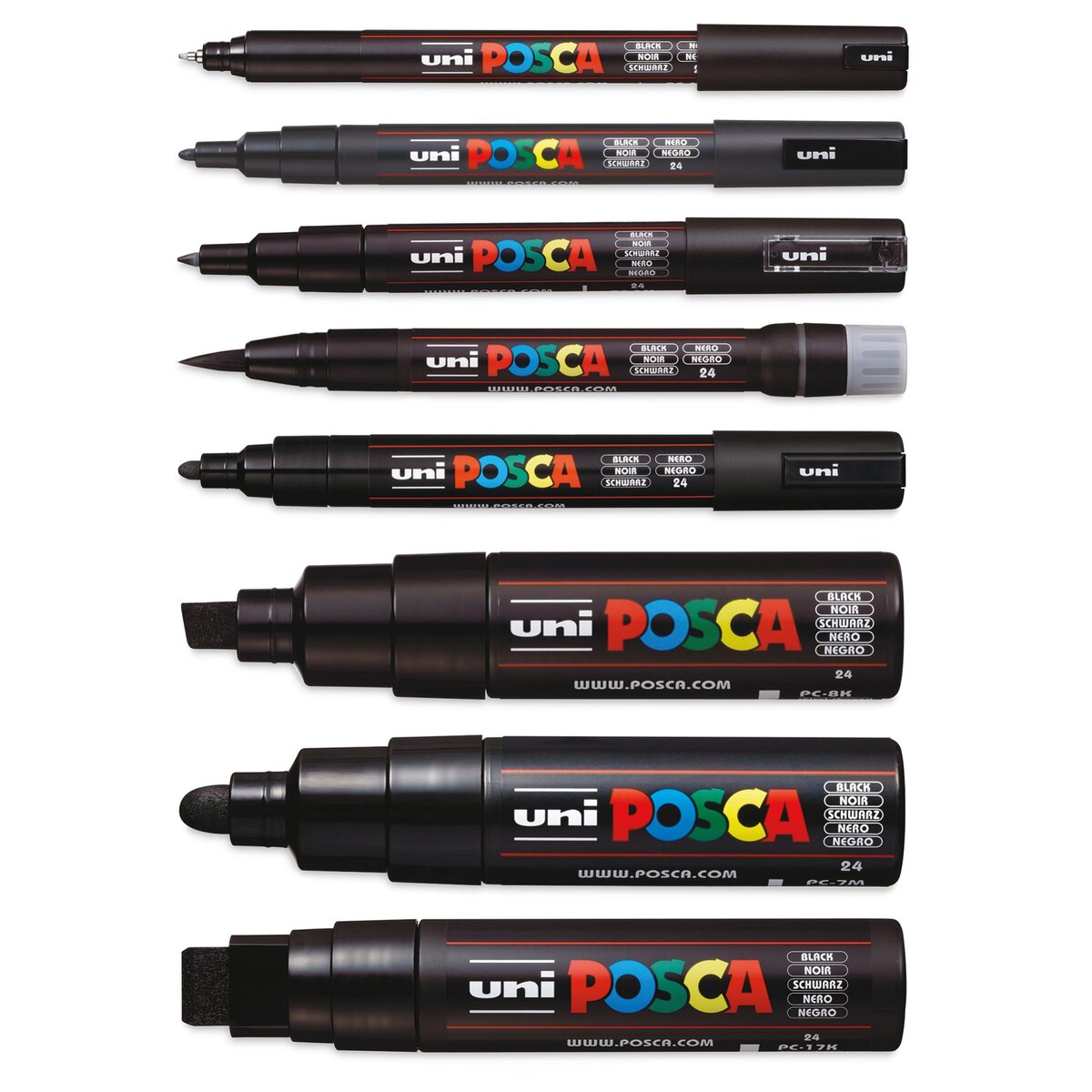 Uni-Posca Paint Marker - Black, Set of 8, Assorted Tips