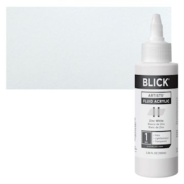 Open in modal - Blick Artists’ Fluid Acrylic - Zinc White, 100 ml Bottle and Swatch