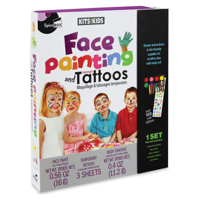 SpiceBox Face Paint and Tattoo Set - Angled view of front of package